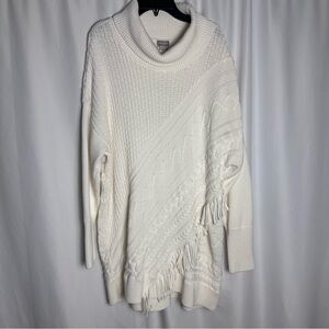 Chico's Cable-Knit Fringe White Turtleneck Sweater size 3 XL